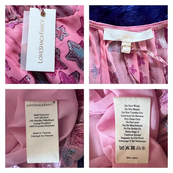 New! LoveShackFancy Caden Metallic Star Silk Dress in Pink - Picture 13 of 14
